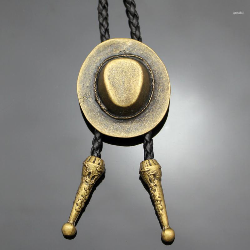 

Jewelry Vintage Gold Cowboy Hat Stetson Black Leather Rodeo Western Bolo Bola Tie Line Dance High Quality Unisex Necktie1