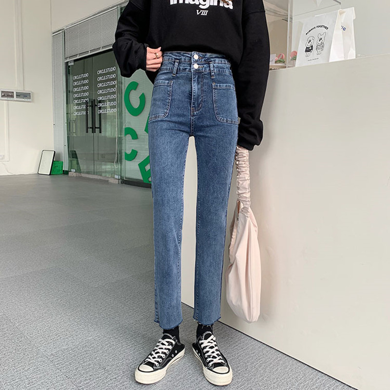 

2021 New 2 colour S- women's waist stretched brim pants thin elastic woman's pencil (72819 4UFB, Blue