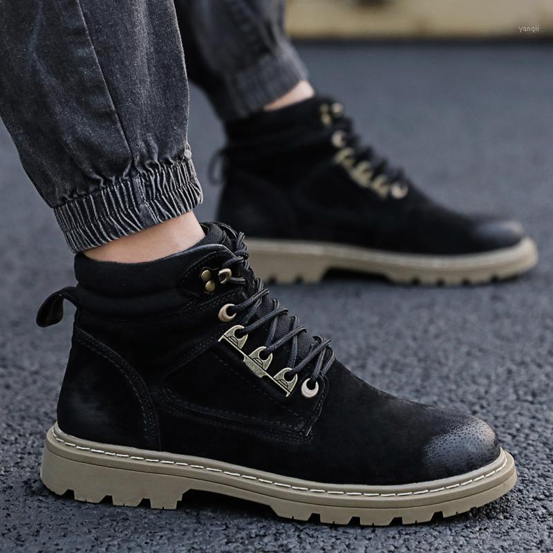 

men leisure outdoors desert boots cow leather shoes platform short ankle boot zapatos de hombre chaussure homme botas1, Black