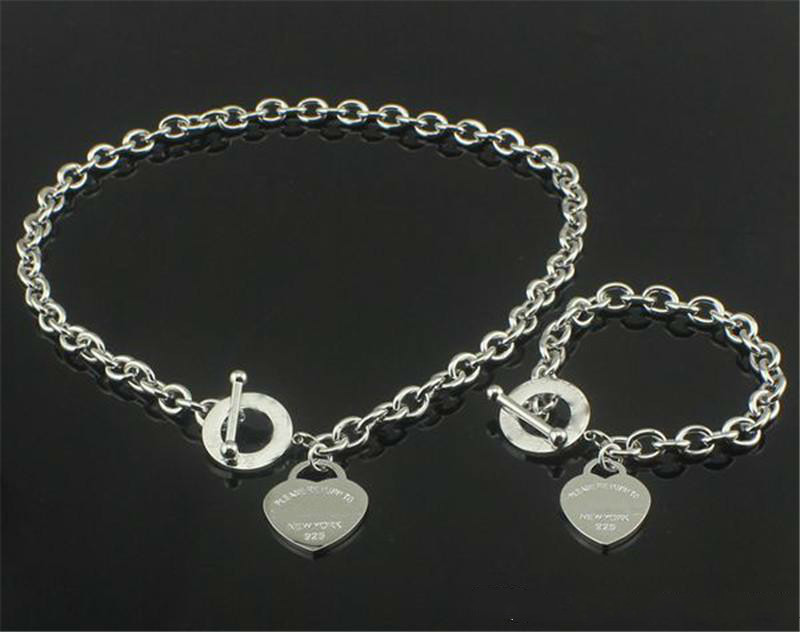 

Bracelet 925 silver + heart-shaped pendant necklace, bracelet set, love necklace, bracelet couple set, Silver tone