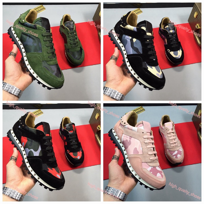 

child Top New Color Flats Fashion Shoes Runner Rivet Leather Casual Shoes Camouflage Suede Stud Sports Hot sneakers Men And Women, Black
