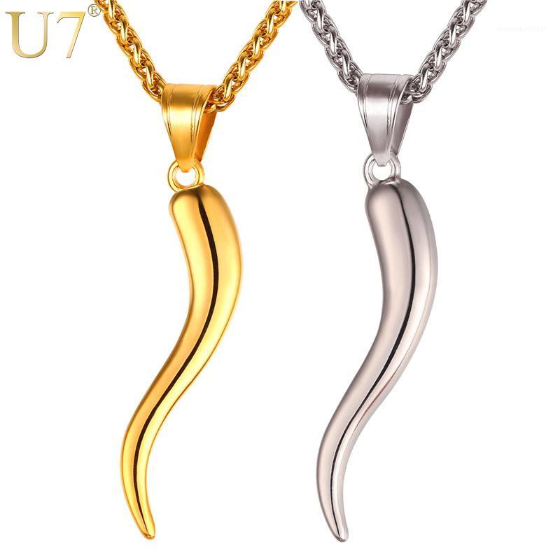 

U7 Italian Horn Necklace Amulet Gold Color Stainless Steel Pendants & Chain For Men/Women Gift Hot Fashion Jewelry P10291