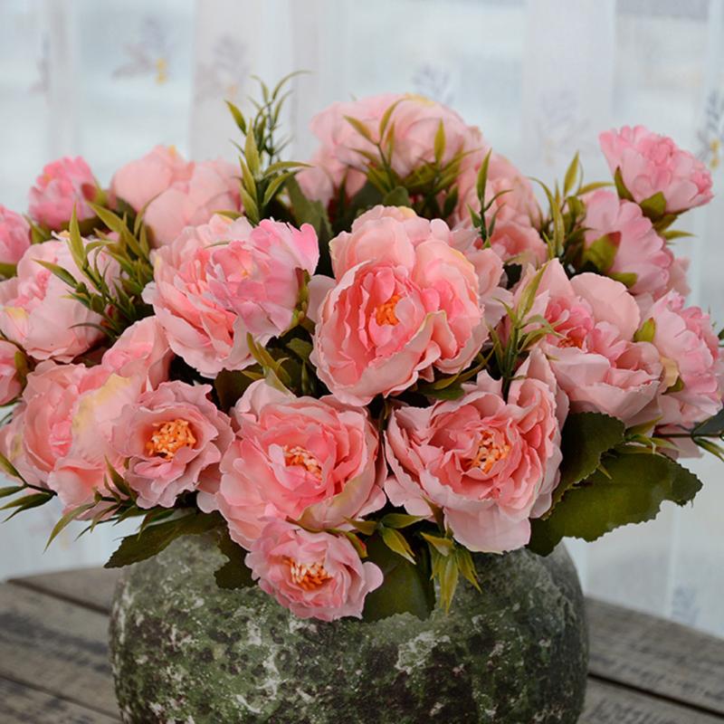 

28cm Artificial Flowers Peony Bouquet Fake Flowers 5 Heads Peonies Wedding Decoration Romantic Home Decor Silk Hydrangeas Flower, Pink