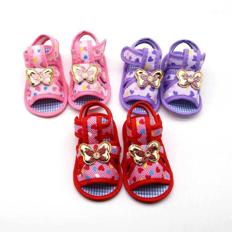 

Summer Newborn Shoes Baby Girls Printing Butterfly Prewalker Anti-slip Hard Rubber Sole Cotton Hook & Loop Single Shoes Y9021, Rd