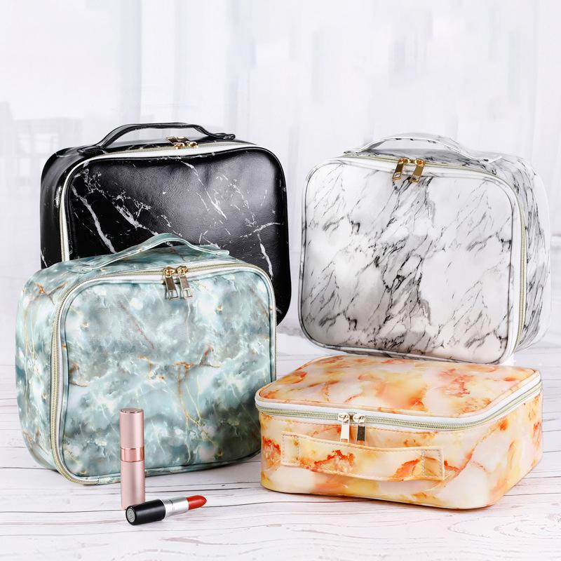 

PU Cosmetic Bag For Make Up Marble Large Women's Travel Case Makeup Brushes Organizer Storage Pouch Toiletry Big Beauty Fashion, Green-a