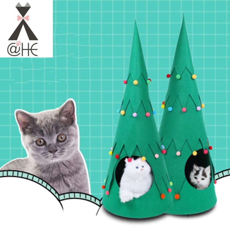 

HE Four Seasons Universal Christmas Tree Cat Nest Fun Safe Comfortable Felt Material Green Pet Supplies House Cat Bed Litter