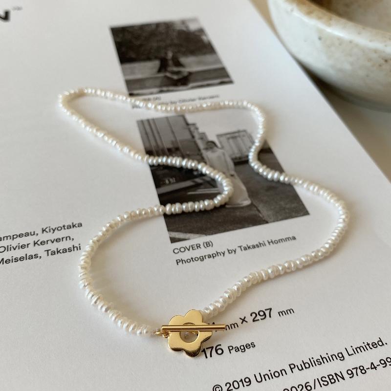 

Natural Freshwater Pearl Flower Choker Necklace 925 Sterling Silver O T Button Necklace for Women Luxury Party Jewelry