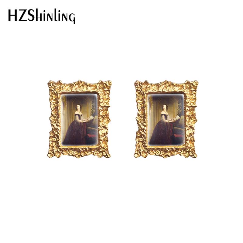 

Stud 2021 Vintage Portrait Of Duchess Earring Oil Painting Square Earrings Retro Art Glass Dome Jewelry Gifts Women