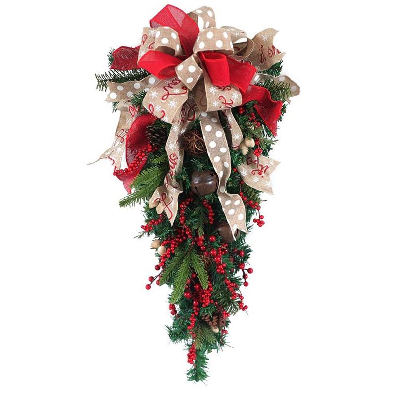 

Christmas Ornament Swag Wreath Ribbon Pine Cone Door Mount Teardrop Swag Wreath Outdoor Hanging Wall Decoration