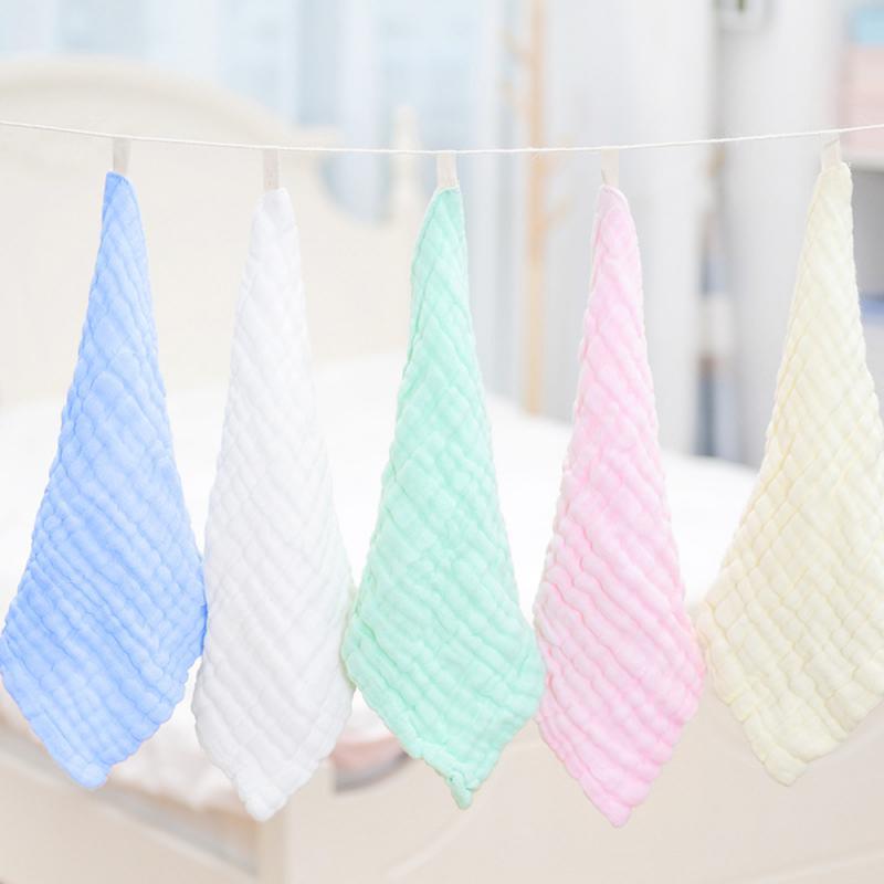 

5 Colors Baby Towel Facecloth Baby Bath Towel Handkerchief Cotton Burp Cloth Soft And Absorbent 6-Layer Kindergarten Washcloth, 10pc