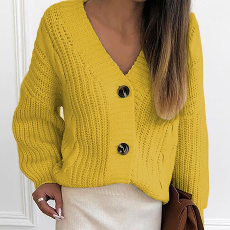 

Women Autumn Casual Long Sleeve Button Cardigan Knitted Sweaters Coat Femme Winter Warm Clothes Knit Sweater, 01 yellow