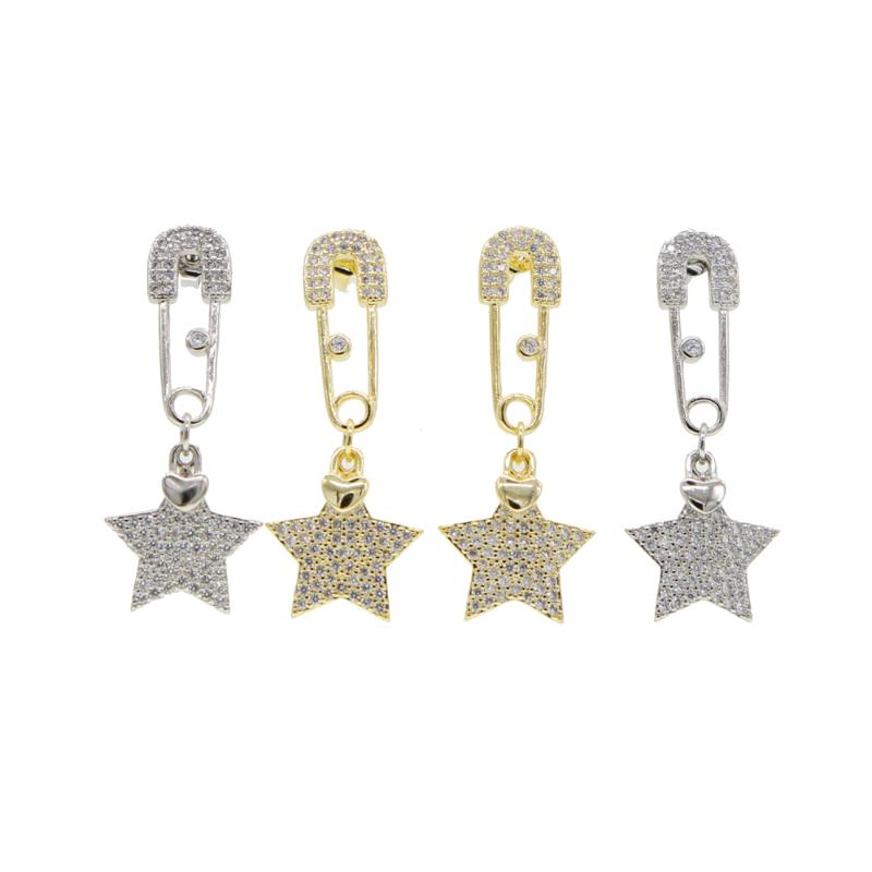 

high quality 5A cz cubic zirconia fashion women jewelry new design safey pin shaped with heart star charm dangle earring
