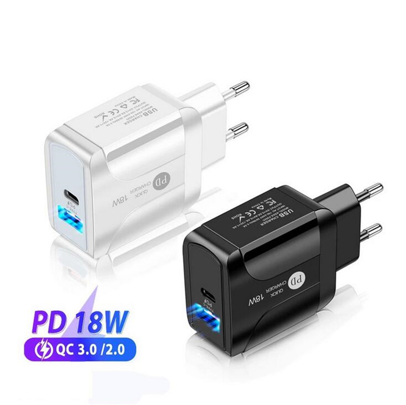 

USB PD 18W quick charge 3A QC 3.0 Mobile Phone Chargers USB type C outputs 2 in 1 power supply adapter suit for EU US UK socket