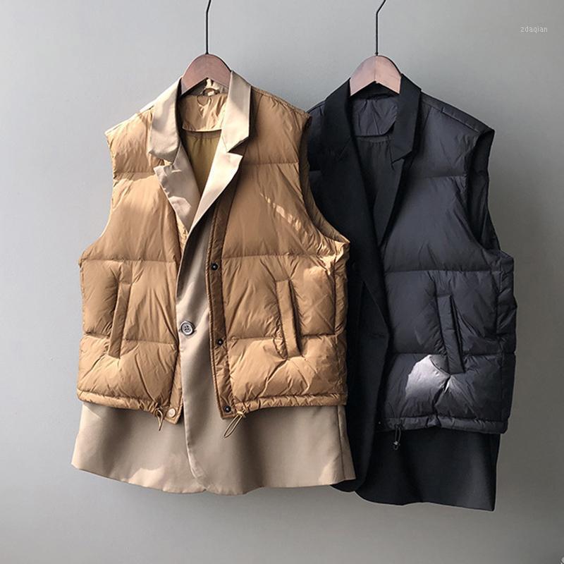 

SEDUTMO Winter Patchwork Blazer Duck Down Vest Women Fashion Ultra Light Long Jackets Casual Waistcoat Autumn Slim Parkas ED13001, Black