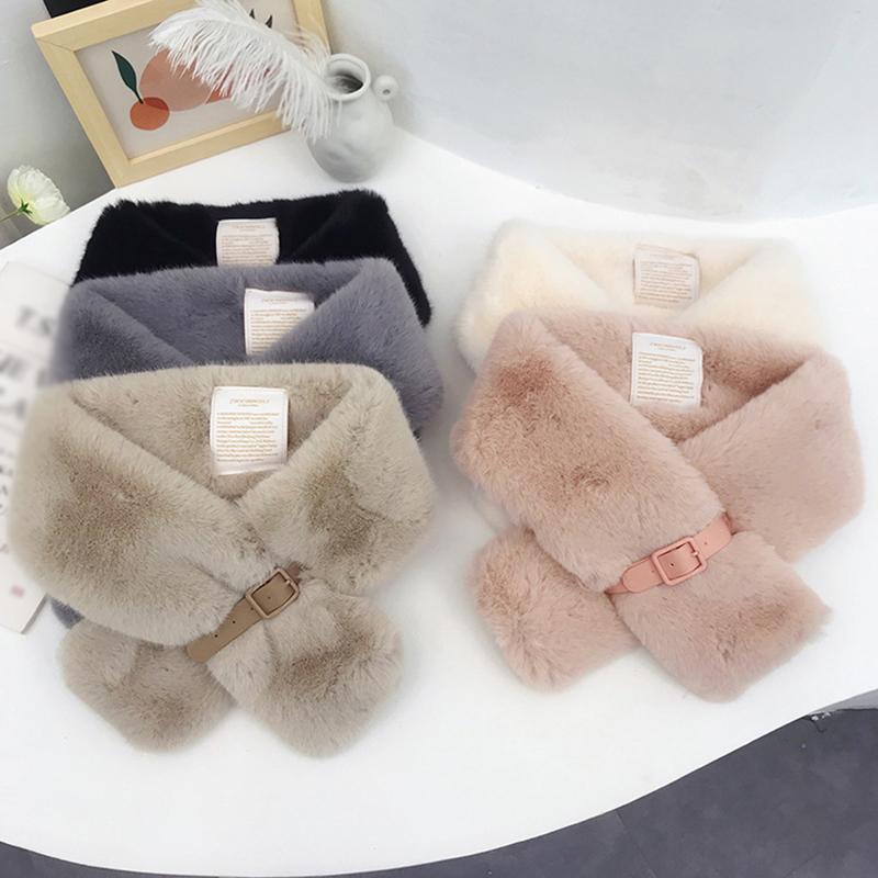 

Faux Fur Collar Cape Shawls Lady Solid Color Scarf With Belt Buckle Women Winter Neck Warmer Plush Snood Scarves