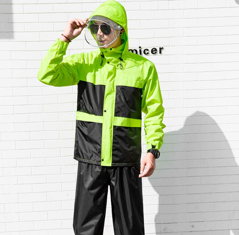 

2021 Outdoor Fishing Climbing Hiking Camp Rainwear and Rainproof Rainwear and Pants suit with brim, Green