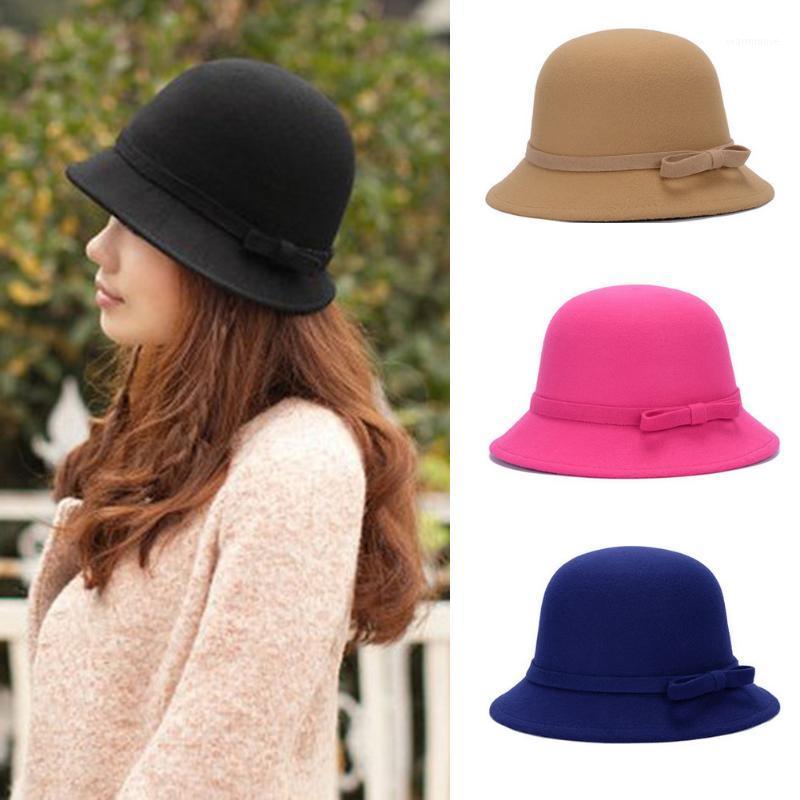 

Fashion Ladies Women Cloche Hat Felt Bucket Fedora Bowler Dome Bow Cap Vintage1, Black
