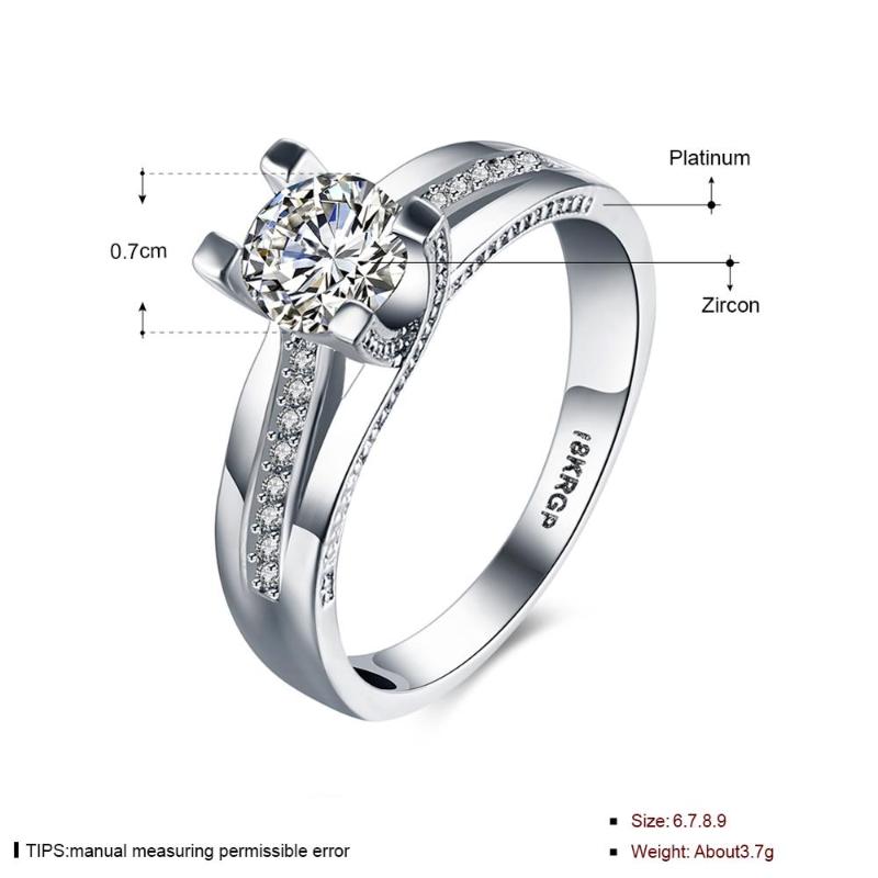 

925 Sterling Silver With Zircon Brilliant Cut Protective Rhodium For Women Girl Wedding Diamond Hearts & Arrows Ring White Gold