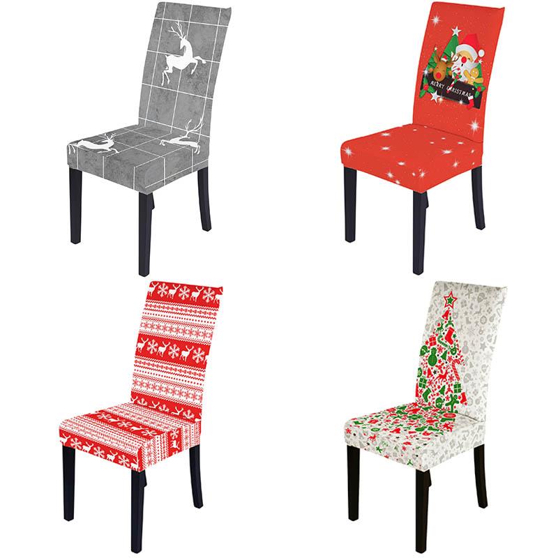 

Chair Cover for Christmas, Digital Print slipcover, Santa Claus Snowman Bell Trees Xmas Polyester Fabric Chair Covers for Dining Room