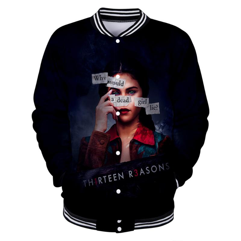 

Casual Jacket Men Loose Outdoor Sport Baseball Jacket Autumn O neck 13 Reasons Why 3D print color harajuku Tops Clothes, Yh01-1