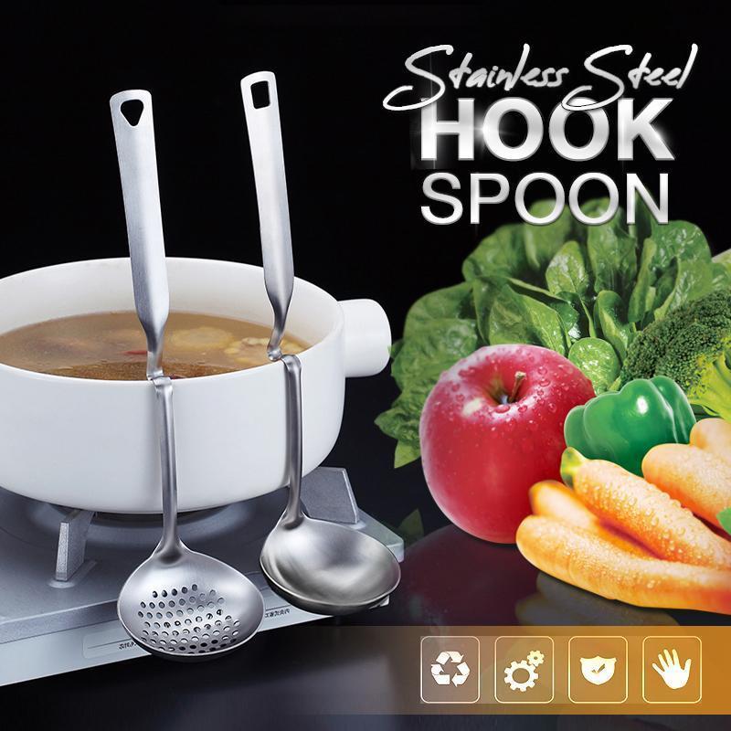 

Stainless Steel Hook Colander soup ladle with wall hanging Thicken Stainless Steel Handle Ladle Spoon Kitchen Cooking Utensil To