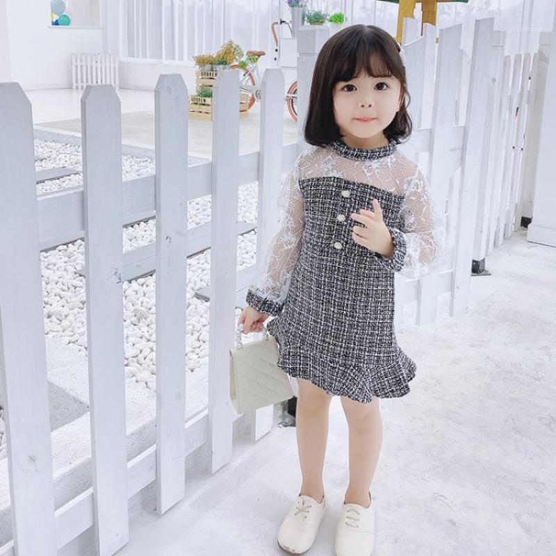 

Girl's Dresses 2021 Fashion Baby Girls Lace Sweet Dress Little Fragrant Style Ladies Spring Autumn Black Cute 3 XL 1301