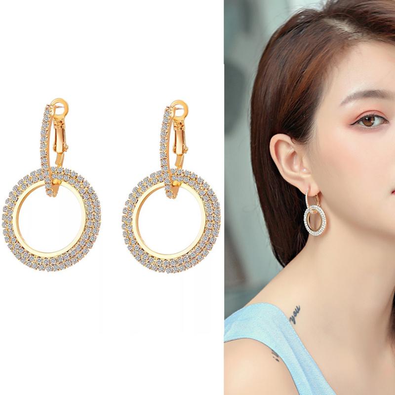 

RAVINOUR Brincos Femme Bijoux Fashion Hoop Earrings for Women Gold Silver Double Round Big Geometric Long Earing WeddingJewelry