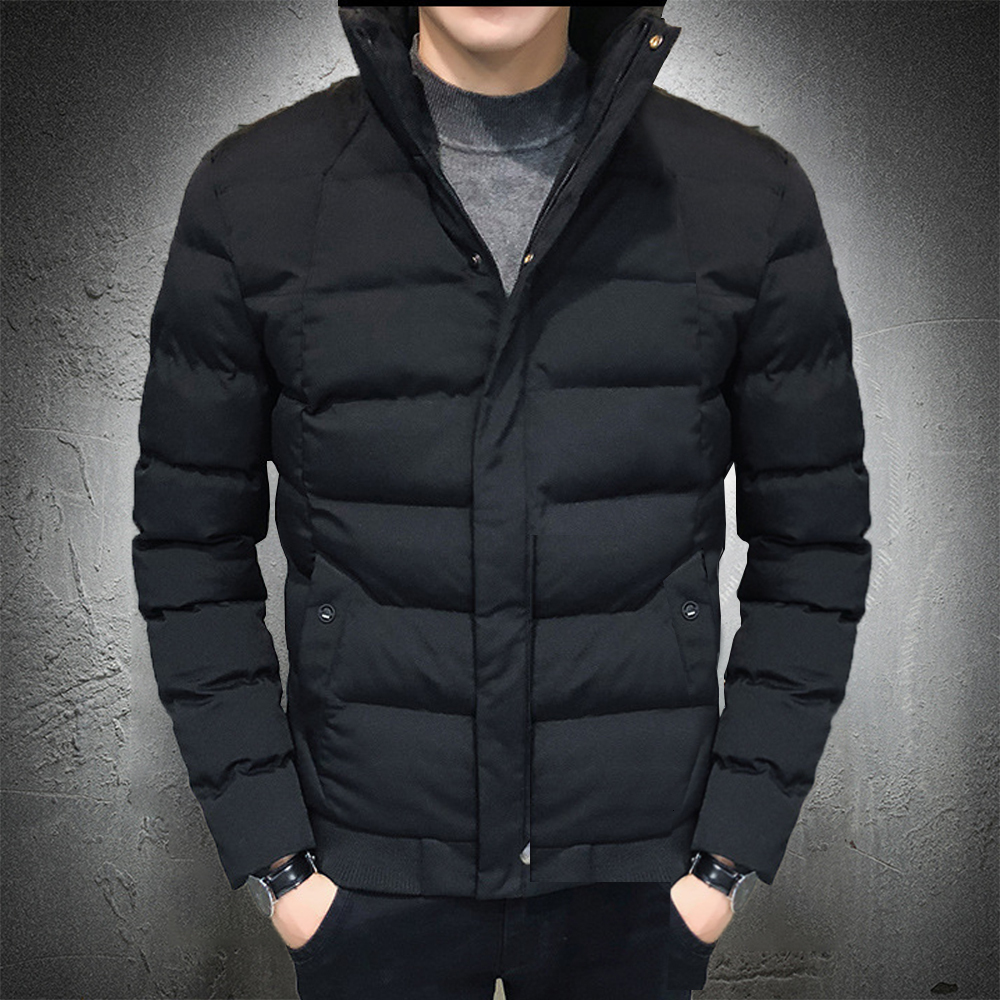 

2021 New Men's Cotton Autumn Winter Thick Coat Puffer Stand Collar Warm Black Jacket for Mens LEU8, Gray