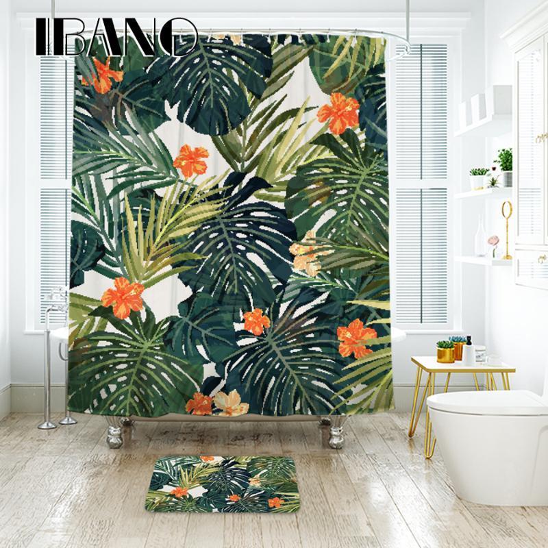 

Tropical Plants Shower Curtain Waterproof Polyester Fabric Shower Curtain For The Bathroom With 12 pcs Plastic Hooks IBANO1