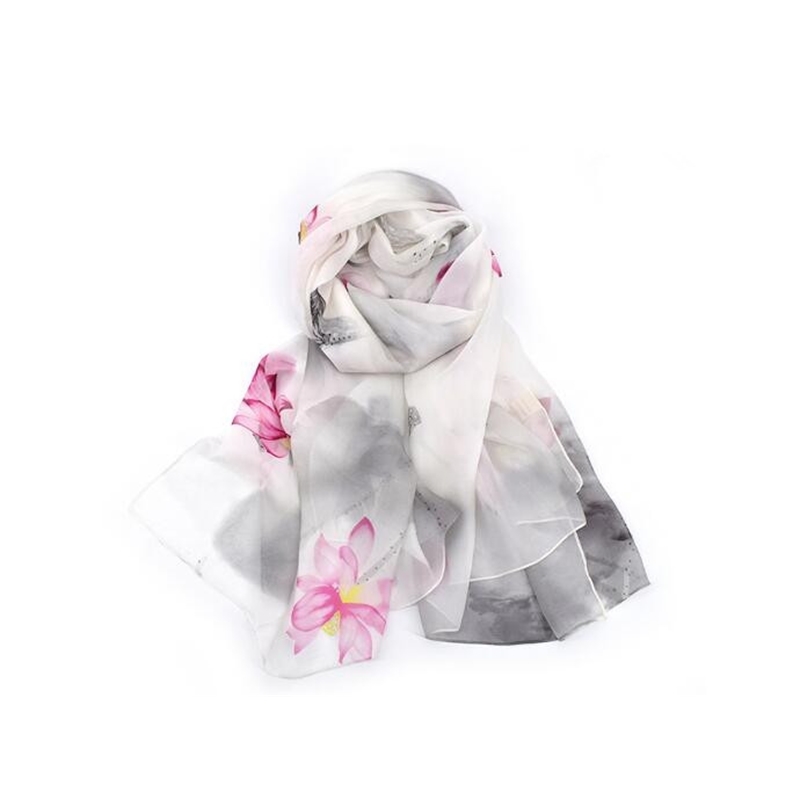 

Novo em 100% floral de seda impresso leno grande para as mulheres