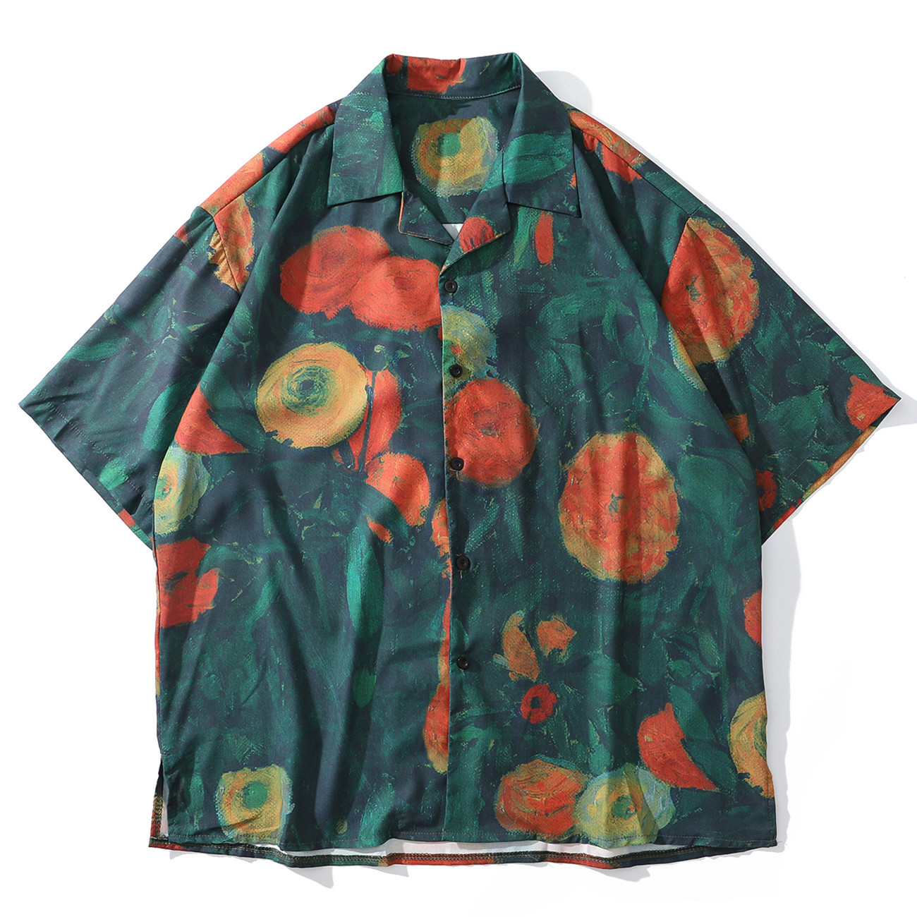 

2021 New Aelfric Eden Streetwear Shirts Men Oli Painting Print Summer Short Sleeve Hip Hop Hawaii Beach Tops Shirt Oversized C8uv, Green