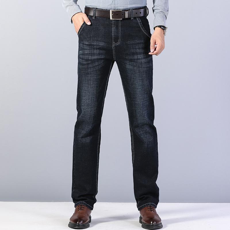 

2020 Winter New Men's Warm Slim Fit Jeans Business Fashion Thicken Denim Trousers Stretch Brand Pants Black Blue, Black jeans men