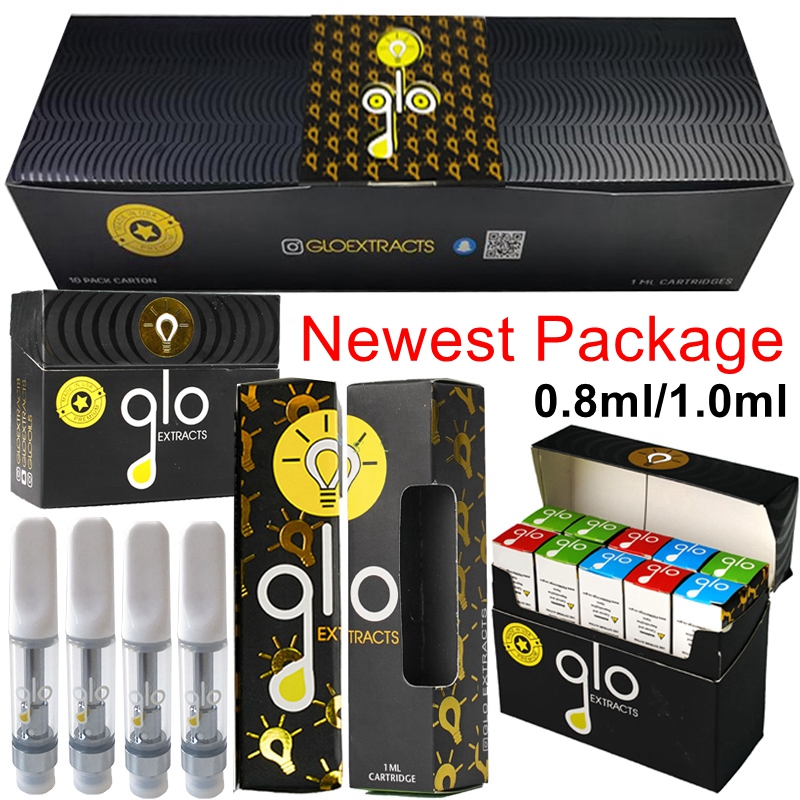 

Newest Packaging GLO Extracts Vape Cartridges 0.8ml 1ml Empty Vape Pens 510 Thread Thick Oil Carts Glass Tanks Ecigs Vaporizer Atomizers
