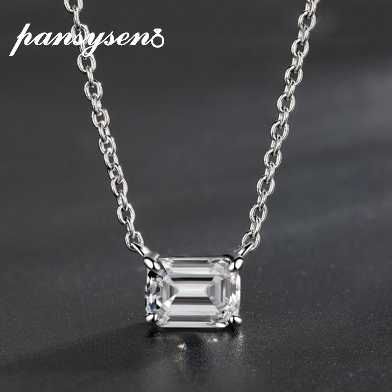 

PANSYSEN Luxury Emerald Cut 6*8MM Lab Moissanite Diamond Pendent Necklaces Solid Silver 925 Fine Jwelry Wedding Engagement Gifts Q0127