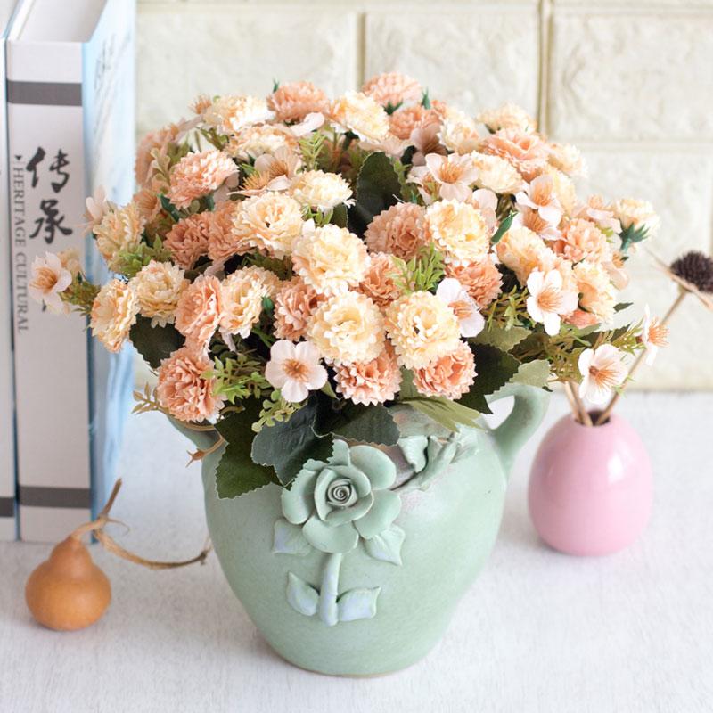 

handmade silk flower decor craft gift European small clove carnation artificial flower bouquet wedding home soft decoration, 04