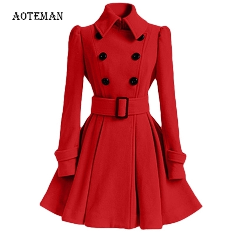 Autumn Winter Coat Women Vintage Slim Double Breasted Woolen Jackets Female Elegant Long Warm White Coat casaco feminino 201218Z