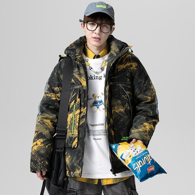 

2020 winter new fashion trend youth camouflage down jacket warm thickened top coat casual fashion trend thermal insulation, White