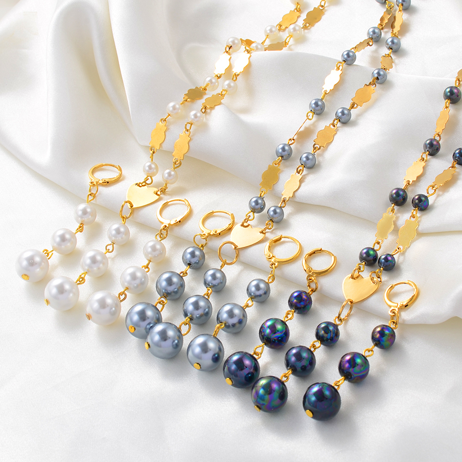 

Anniyo Hawaiian 3 Balls Pearl Jewelry sets Pendant Necklace Earrings Guam Micronesian Chuuk Pohnpei Jewelry Wedding Gift#242506 Z1201, White