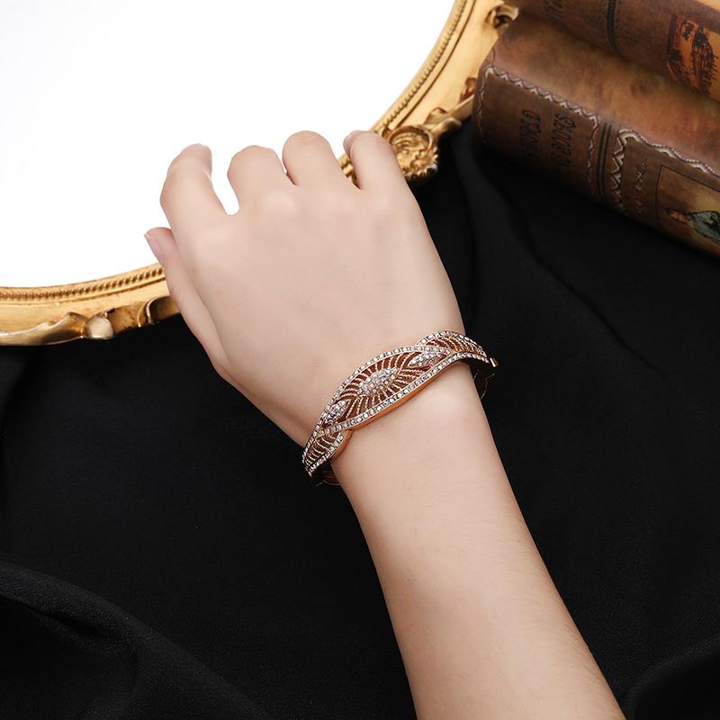 

Bangle Vintage Arab Gold Bracelet Hollow Out Design AB Diamond Inlaid Metal Open