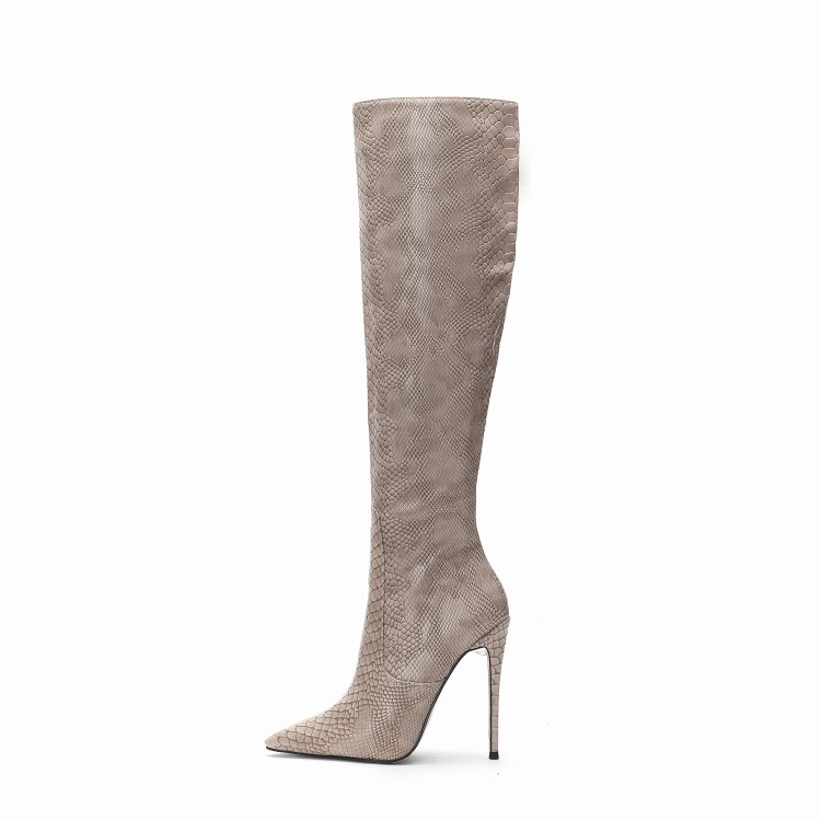 Vente chaude-chaussures de designer 2019 nouvelles bottes de mode motif de serpent bouts pointus talons hauts bottes au genou hiver zip femmes ch