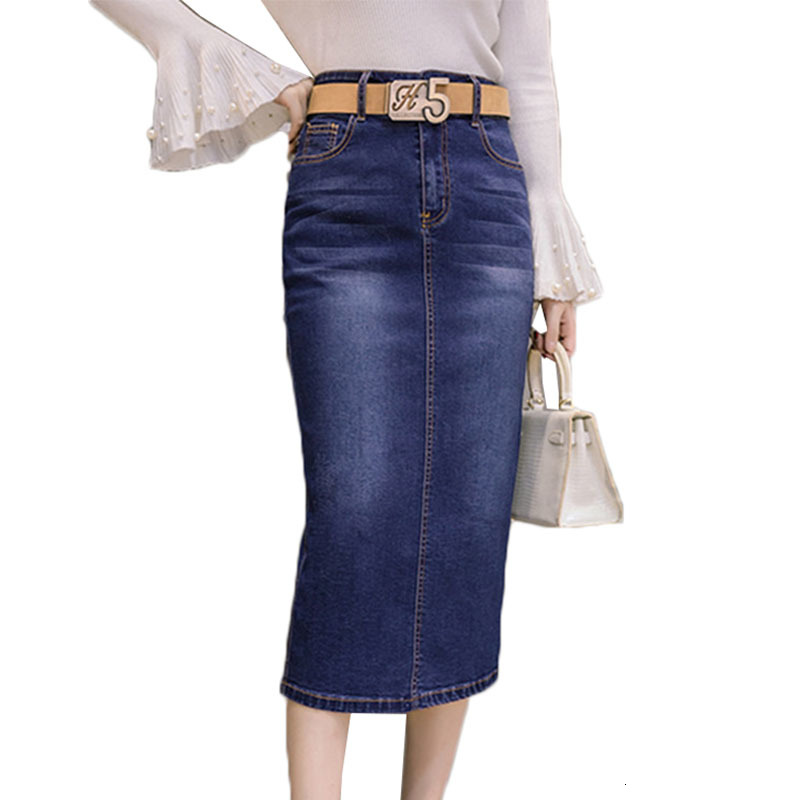 

2021 New Women Denim Plus Size Casual High Waist Jeans Lady Skirt Pencil Patchwork Stretch Slim Hip Jean Long Skirts Autumn Y294 C1wx, Black