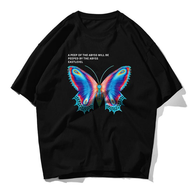 

2021 New Fashion Streetwear Cotton Tshirts Men Butterfly Tshirt Casual Neck Hipster Shirt Will See Short Sleeves Female Tops Fio9 2QTE, Black