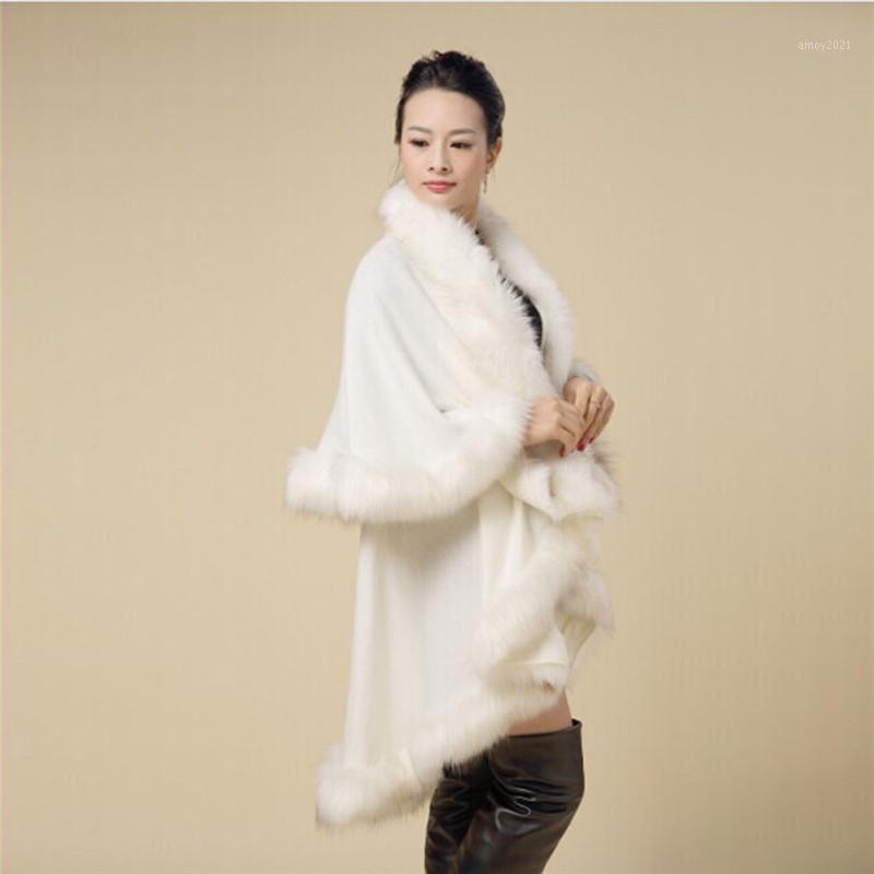 

Women's Jackets Elegant Woman Coat Spring Autumn Thick Warm Faux Fur Collar Poncho Cape Thin Stole Wrap Hoody White Overcoat Female N101, Black