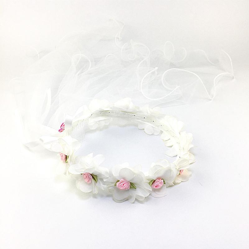 

Mesh Long Veil Flower Garland Wreath Princess Headband For Kids Headwear Accessories For Birthday Party Decoration Stage1, Pink