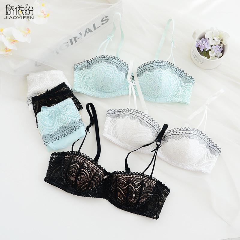 

JYF Brand French Luxury Sexy Lace Underwear Set 1/2 cup Ultra Thin Bra Set Sexy Women Comfortable Lingerie Panties Sets1, Black