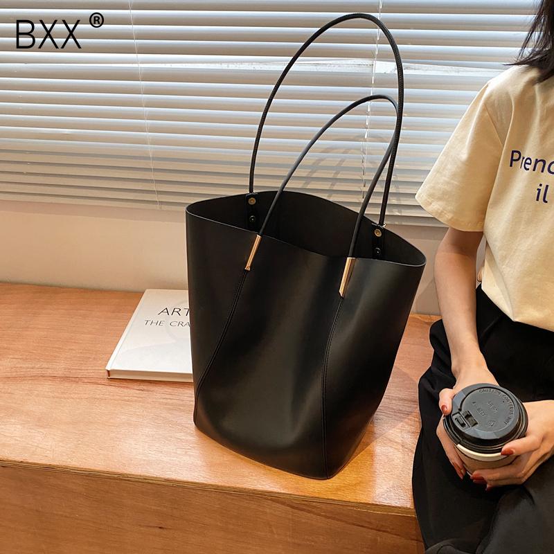 

[BXX] Vintage PU Leather High Capacity Bags For Women 2021 Fashion Shoulder Bag Lady Trend Handbags and Purses HQ866, Black