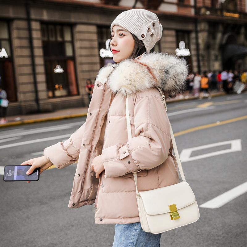 

Fashion Women Short Hooded Parka Jacket Solid Casual Fur Collar Winter Coat, Beige