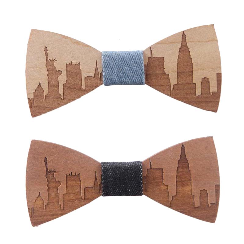 

Bow Ties High Quality Laser Wood Handmade City Image Wooden Tie With Canvas Knot