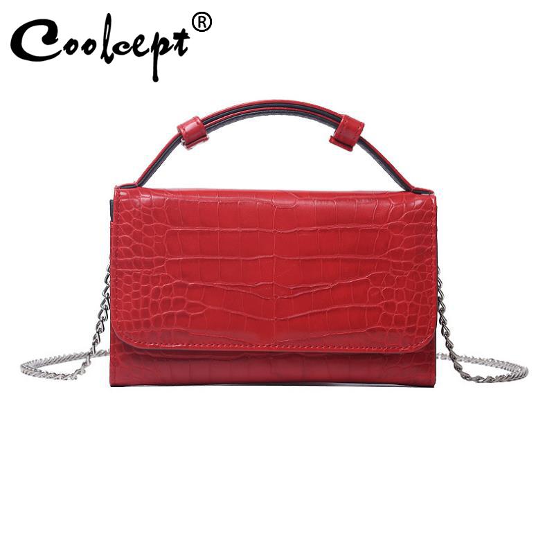 

Coolcept PU Fashion Women Bags 2021 Spring New Crocodile Pattern Handbags Shoulder Messenger Small Square Bag Wholesale, Black