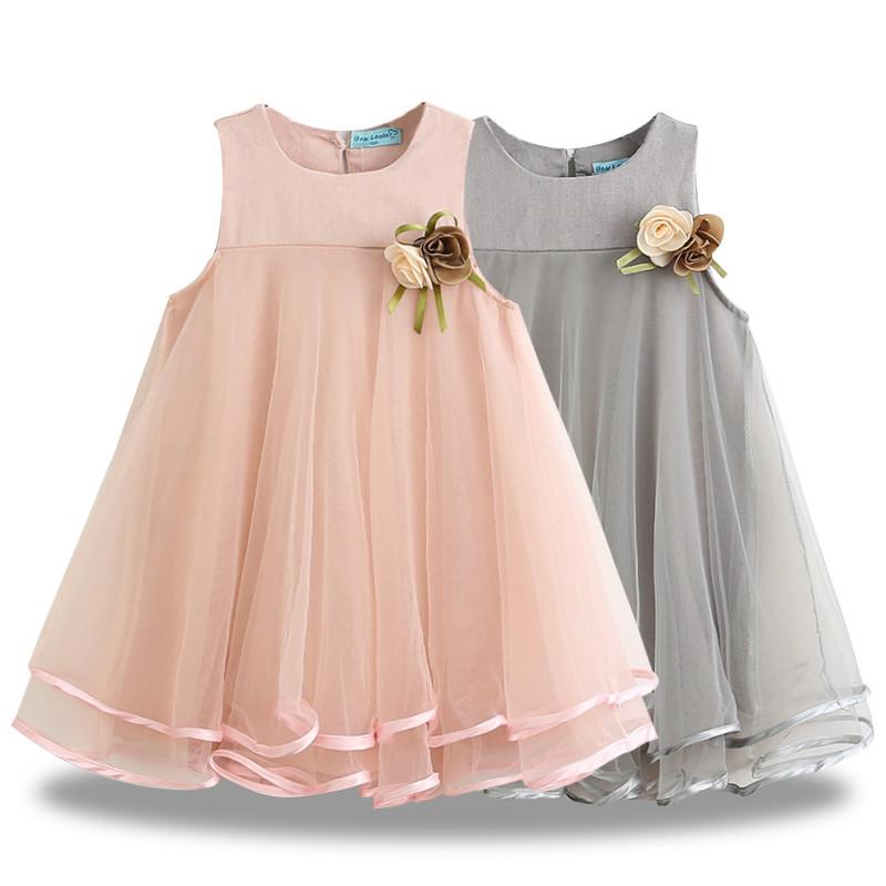 

Girls Dress 2020 Summer Cute Princess Dresses Sleeveless Appliques Floral Design for Children Clothes Girl Kids Dress 3-7 Years, Az2341 pink